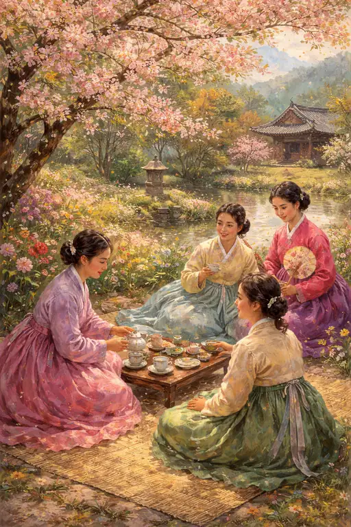 Eternal Conversations Beneath the Dancing Spring Petals