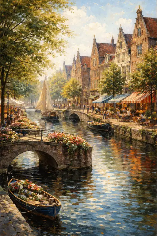 Sunlit Stroll by the Canal