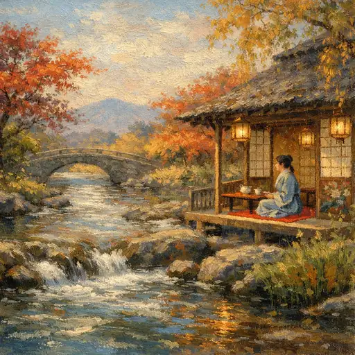 秋の茶屋の静寂