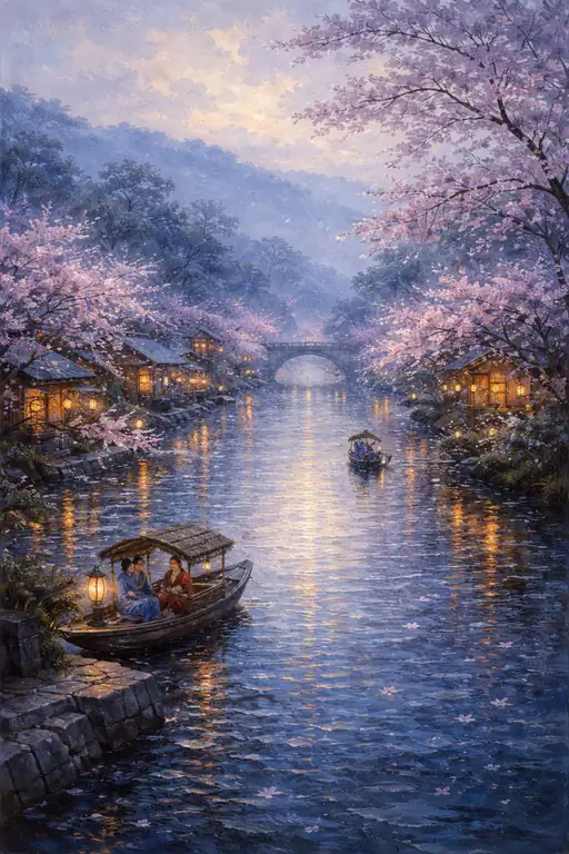 桜流しと灯籠の揺らめき