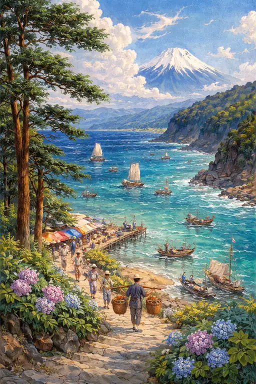 霊峰を仰ぐ帆船の軌跡