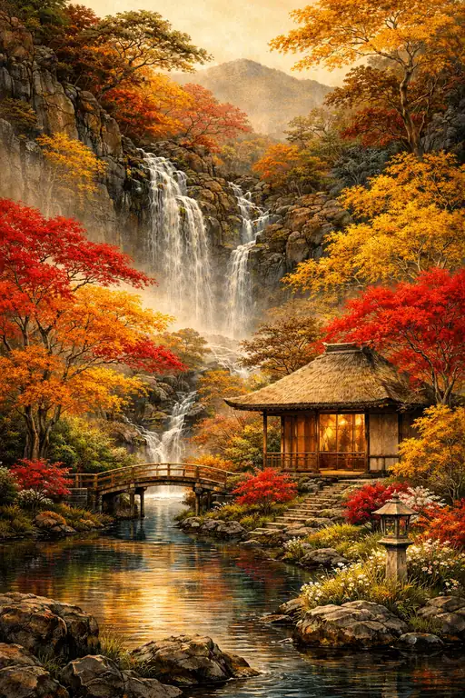 Crimson Waterfall and the Golden Bridge
