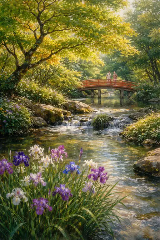 Dance of the Irises by the Crimson Bridge