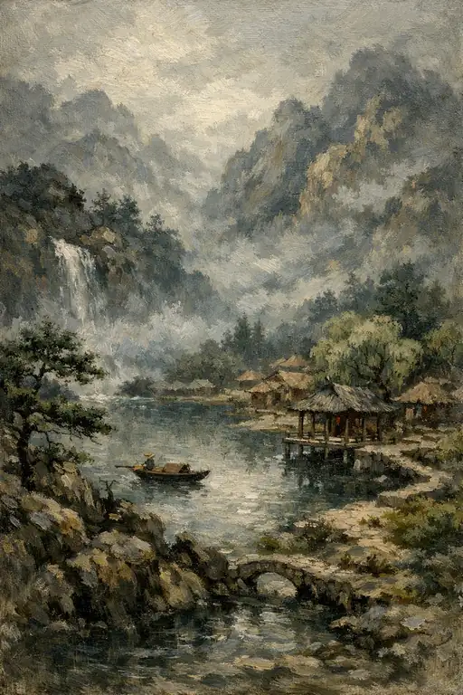 Mystic Village Amidst the Rolling Clouds