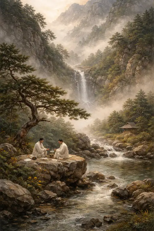 Silent Wisdom by the Cascading Waters