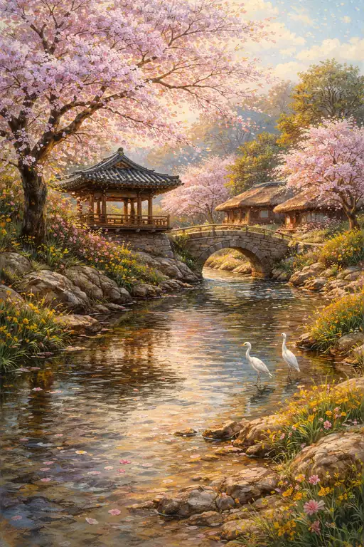春の東屋の静謐