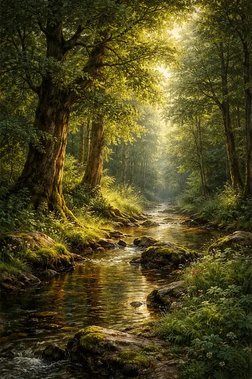A Single Ray of Hope Pouring into the Silent Forest