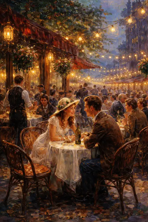 夜のカフェの抱擁