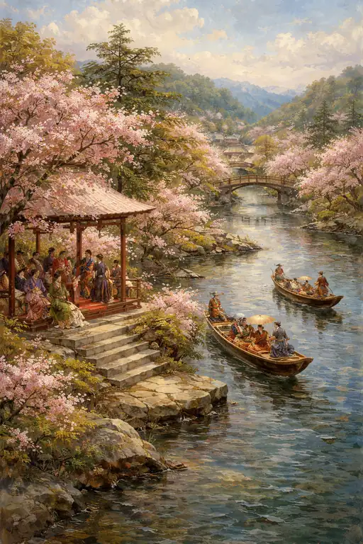 Petals Falling on the Gentle Stream