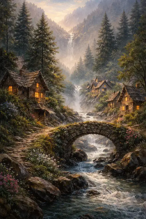 Twilight Haven by the Roaring Stream