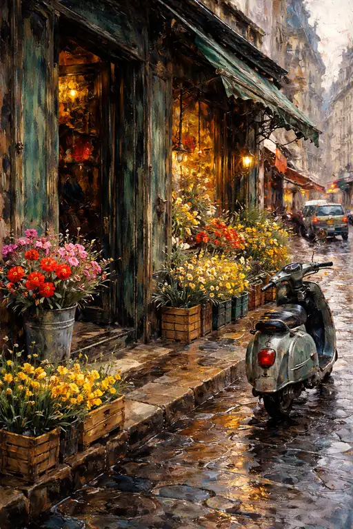 Reflections in the Rain-Kissed Street
