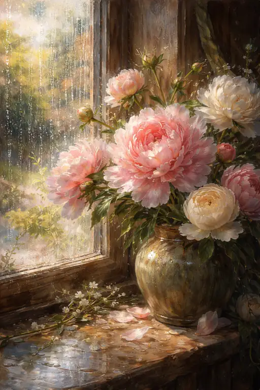 Raindrops on the Window, Peonies in the Heart