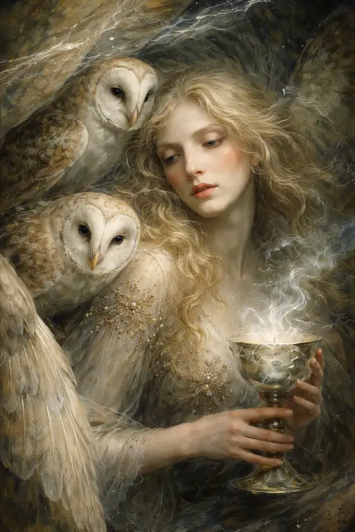 Chalice of Serenity: The White Owls' Compassionate Watch