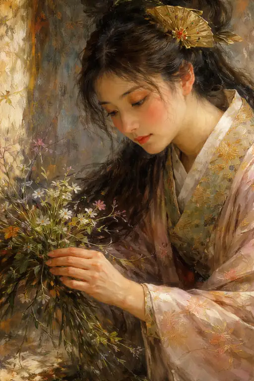 野の花に彩られた憂いのまなざし