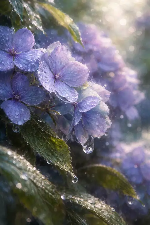 深青の紫陽花から零れ落ちる一雫