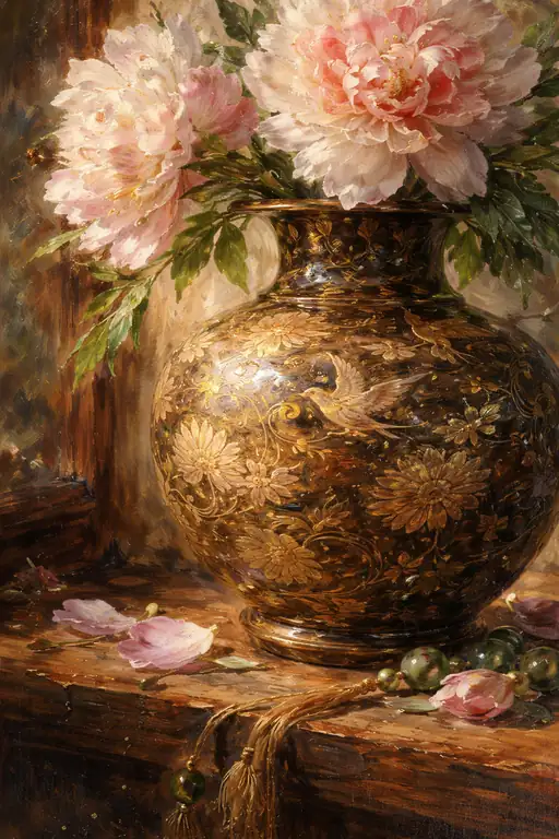 静寂の優雅：色褪せゆく薄紅の芍薬