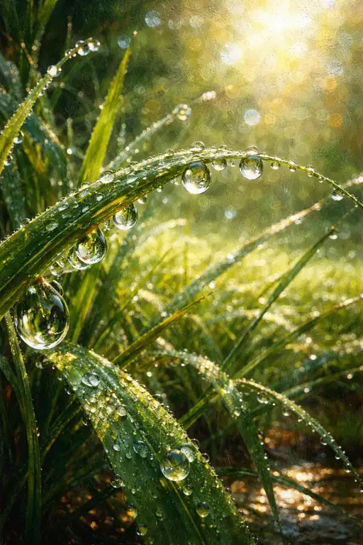 朝の宝石：露に口付けされた刃