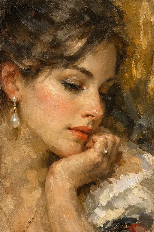 Profile of Grace: A Soft Gaze Through the Pearl's Luster