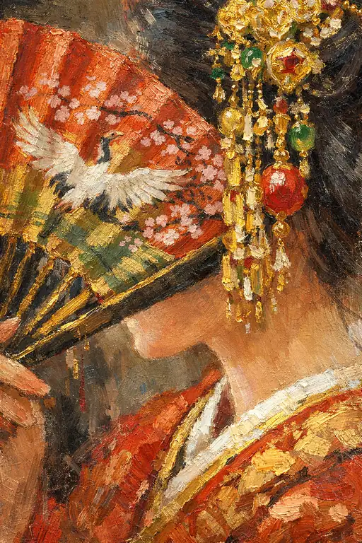 Crimson Elegance Behind the Fan