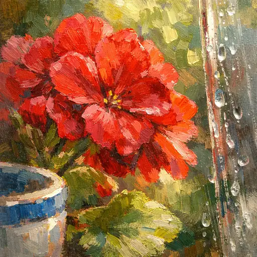 Crimson Vitality Against the Rain