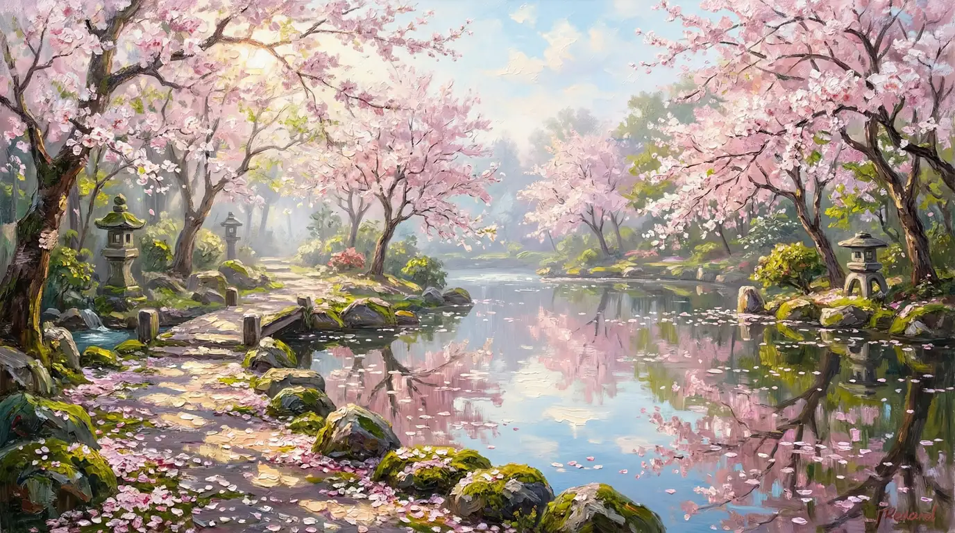 春の池畔の静寂