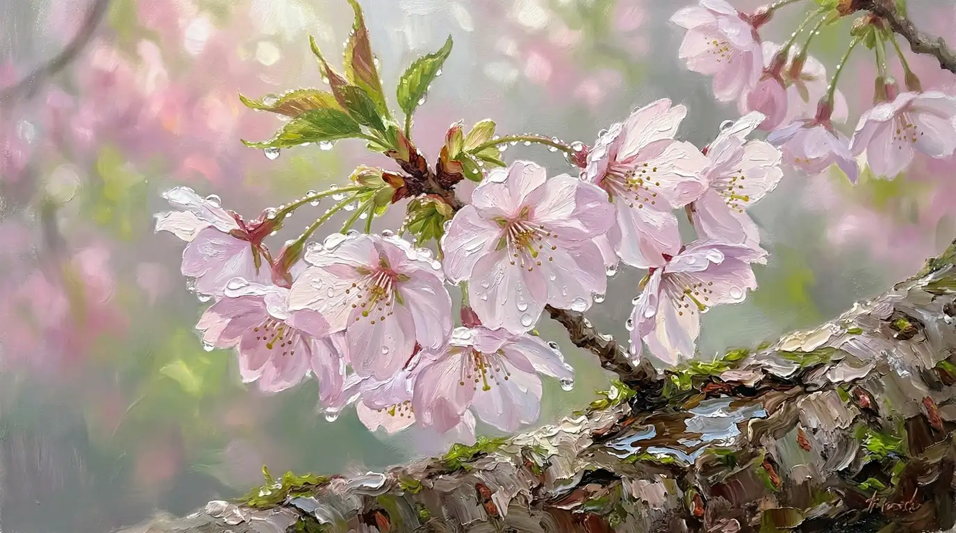 樹皮に刻む春の雫
