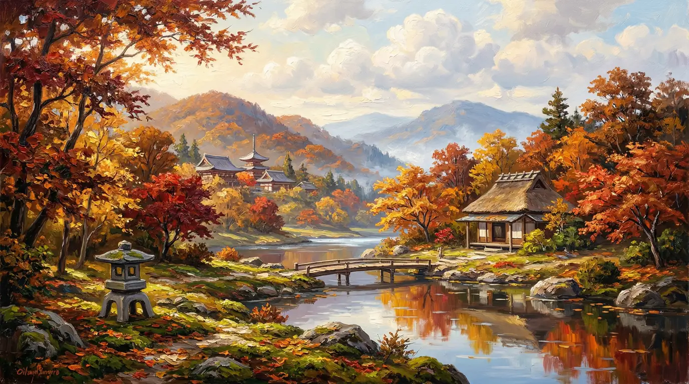 Autumn Panorama of the Thatched Village