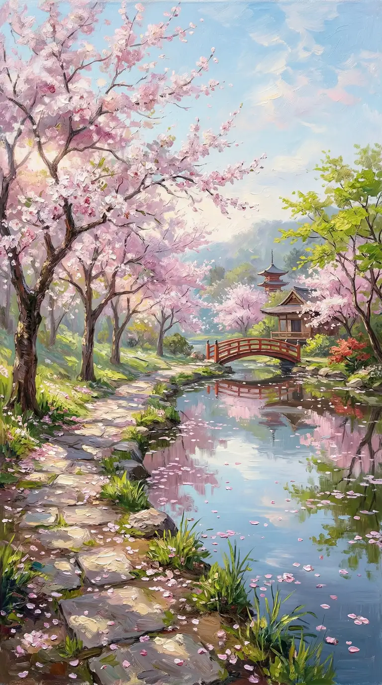 春の幻想、光に包まれた桜花の庭