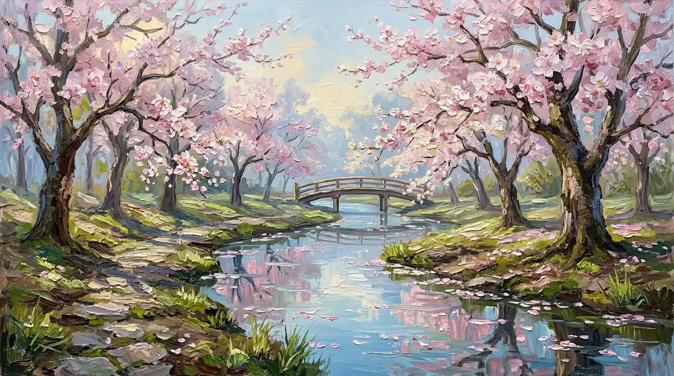 花咲く川辺の春の抱擁