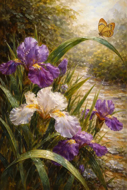Dancing Butterflies Among the Irises