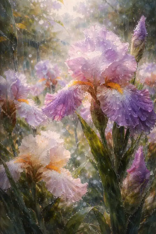 紫の花びらを濡らす春の涙