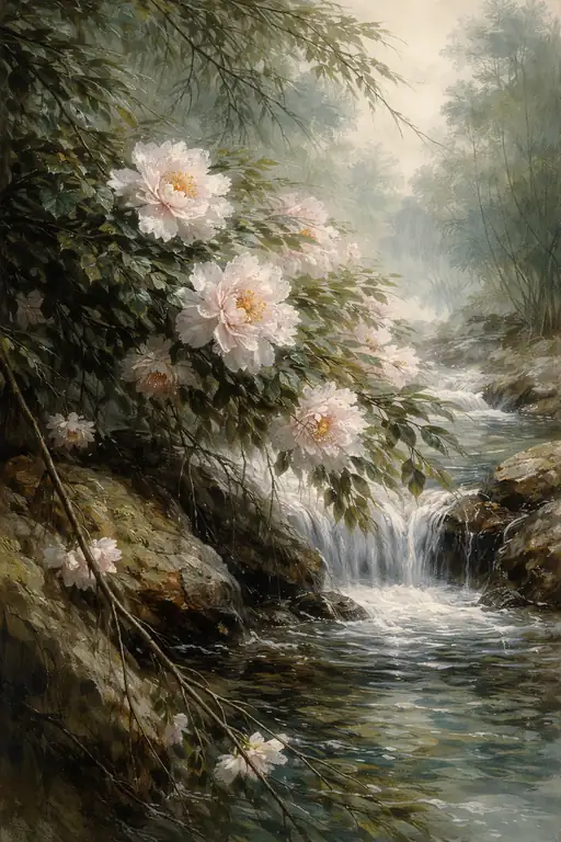 Mist Dancing over Pink Peonies