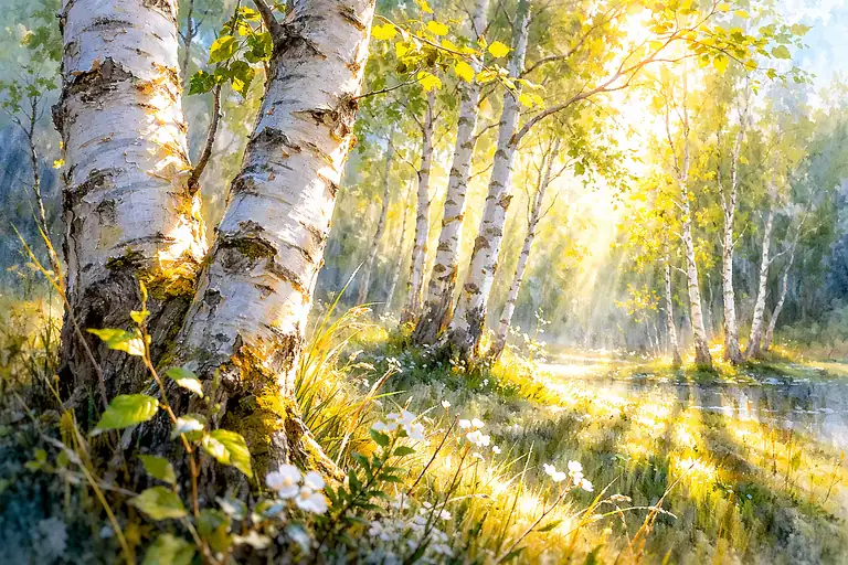 Luminous Symphony of the Summer Birch