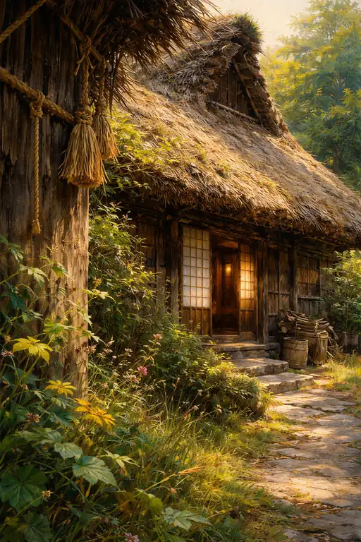 茅葺屋根の家の温もり
