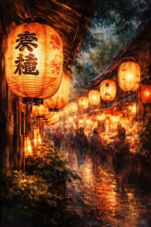 宵闇に浮かぶ提灯の幻影