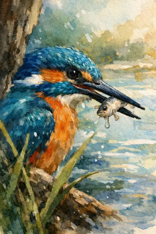 A Flash of Azure Over Rushing Waters