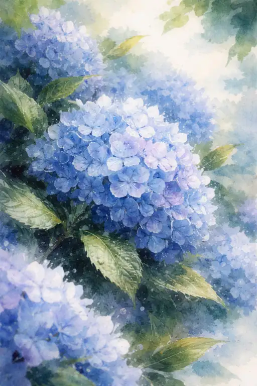 Raindrops Dancing on Sapphire Hydrangeas