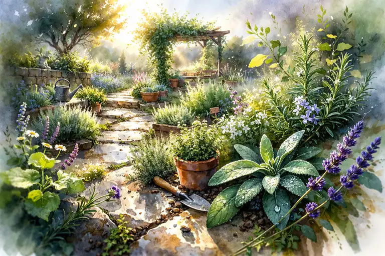 Footsteps in the Morning Herb Garden