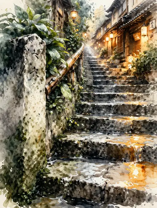 雨上がりの苔に囁く歴史の跡