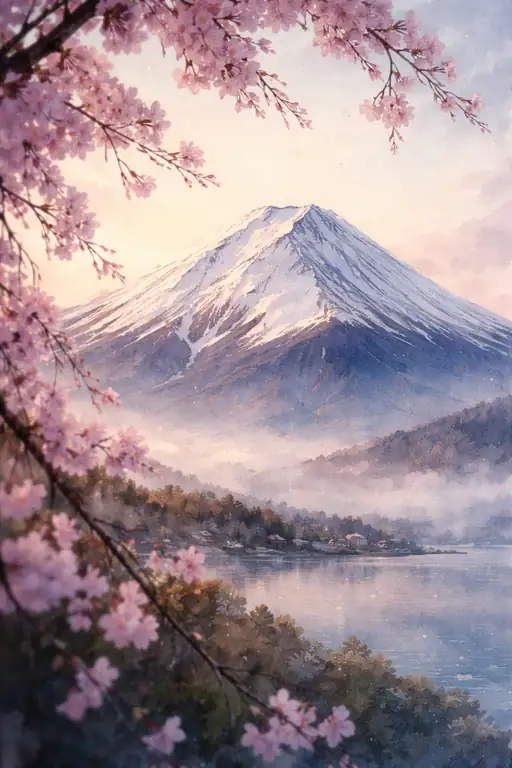 Morning Mist Over Fuji's Spring Embrace