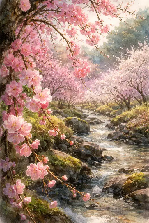 Spring's Gentle Melody by the Stream
