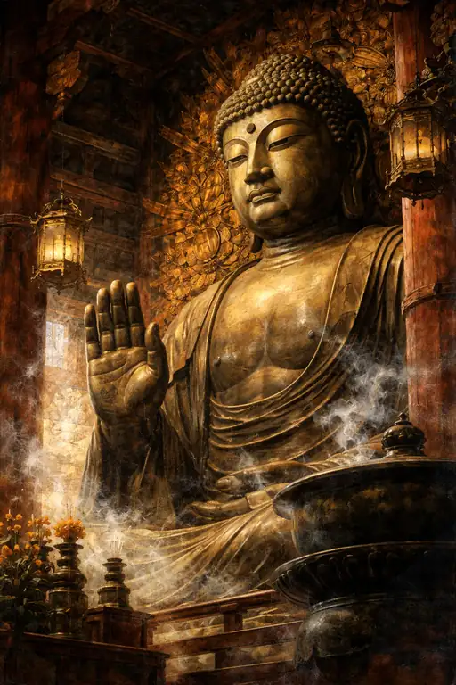 Silent Majestic Gaze Within the Incense Mist