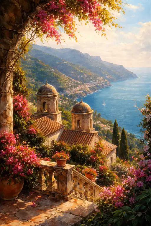 Sun-Dappled Terrace Above the Deep Blue