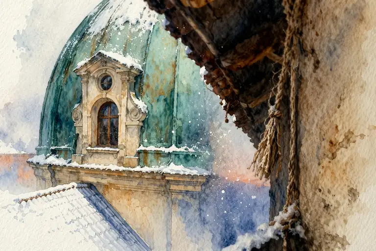 Winter Serenity: St. Nicholas Church in Snow, Prague