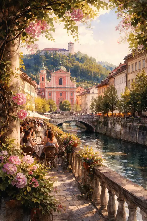 Summer Vibrance at the Triple Bridge, Ljubljana