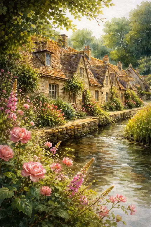 Bibury's Quiet Slumber: Reflections of Arlington Row