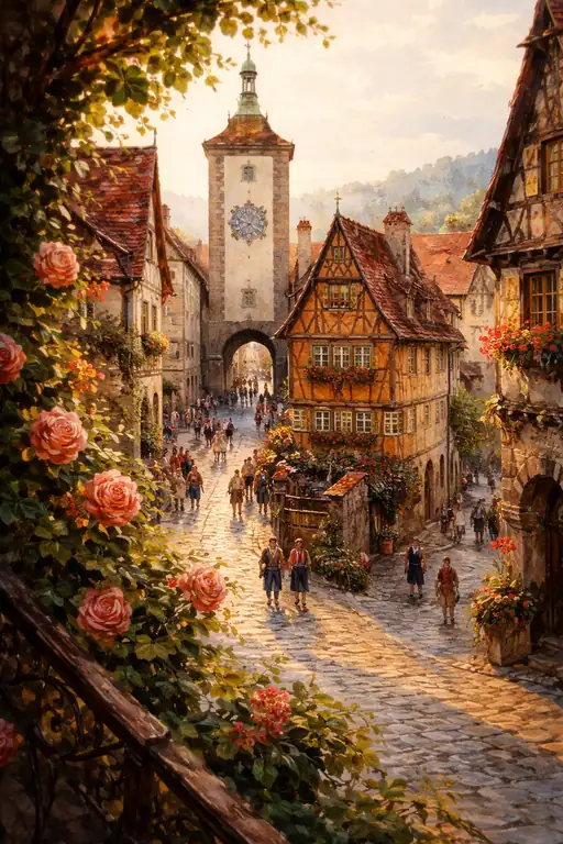 Golden Afternoon in the Medieval Square
