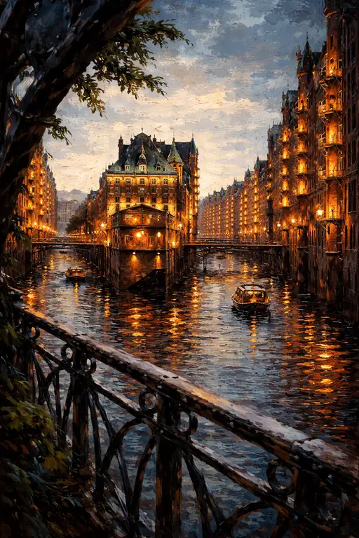 Midnight Reflections on the Speicherstadt