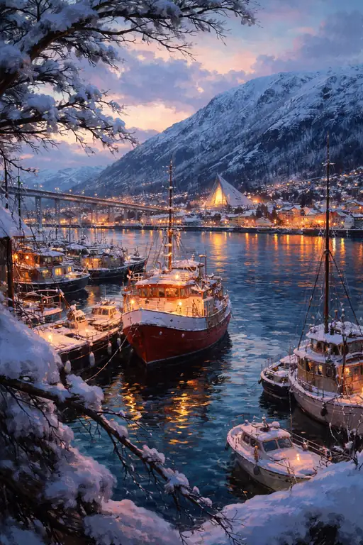 Winter Lights Over the Arctic Harbor