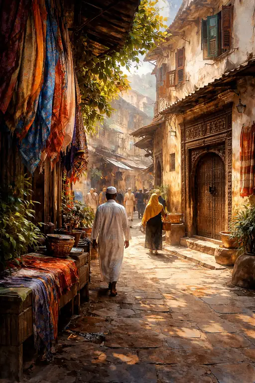The Vibrant Bazaar: Sunlight in the Old Town Street